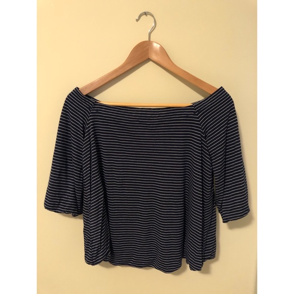 Gap Navy/White Striped Off-The-Shoulder Top - Picture 1 of 3